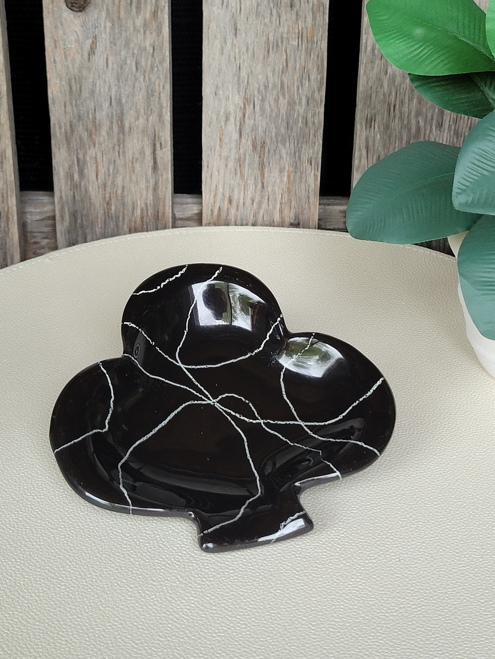 Vintage MCM Club Shaped Black Marble-Pattern Trinket Dish